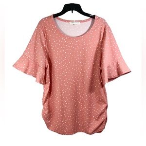 Madison & Hudson Women’s 3X Polka Dot Blouse Ruffle Short Flutter Sleeve Top